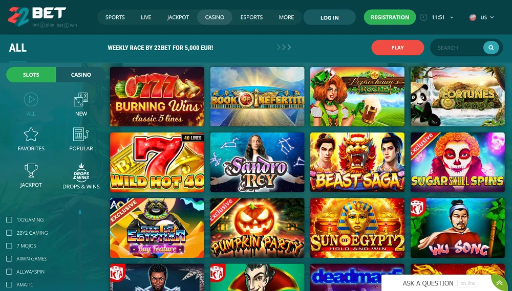 22bet Online Casino Site